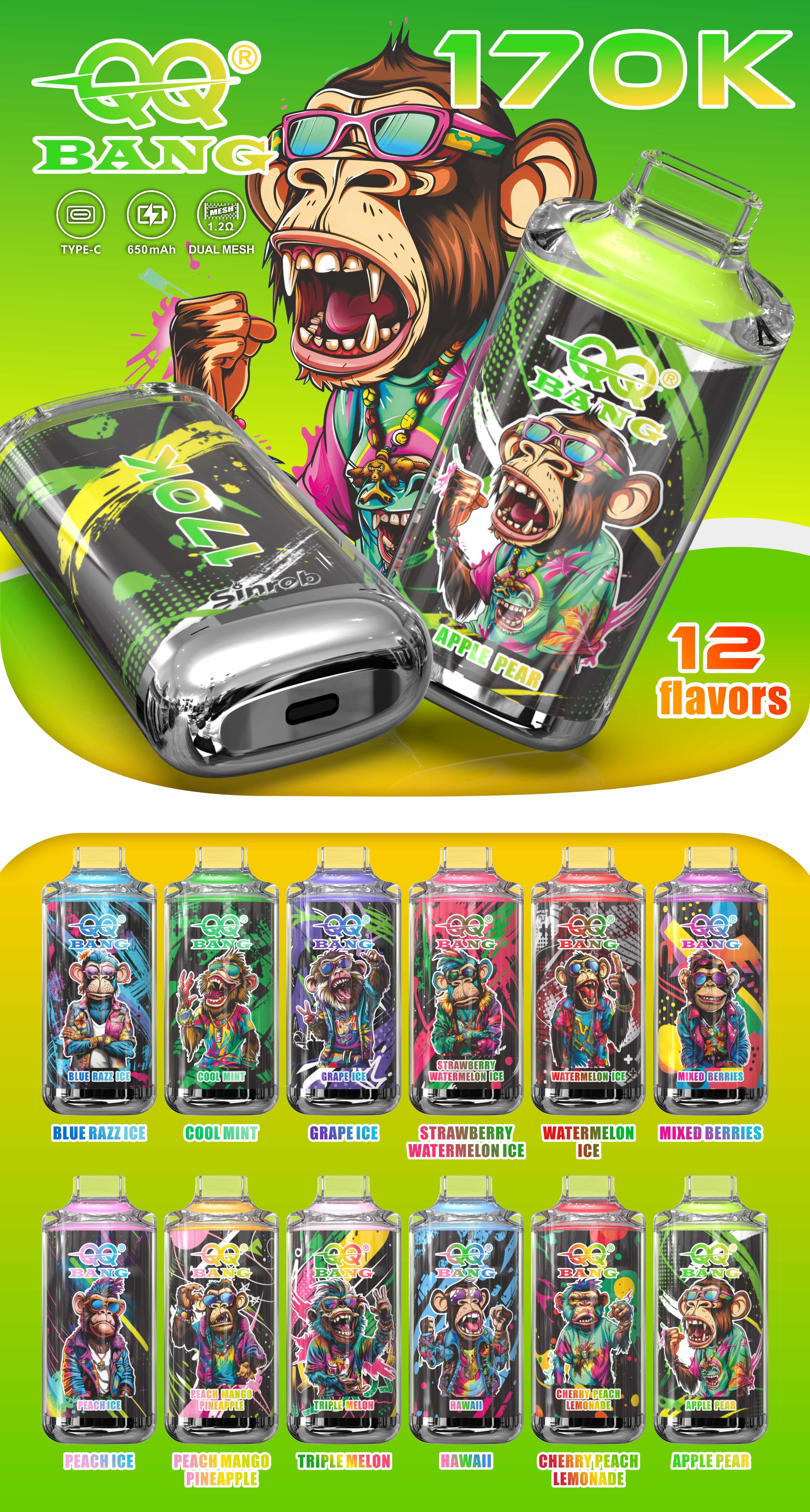 QQ Bang 170K – 12 Flavors, Disposable Vape - Yohongvape wholesale disposable vape