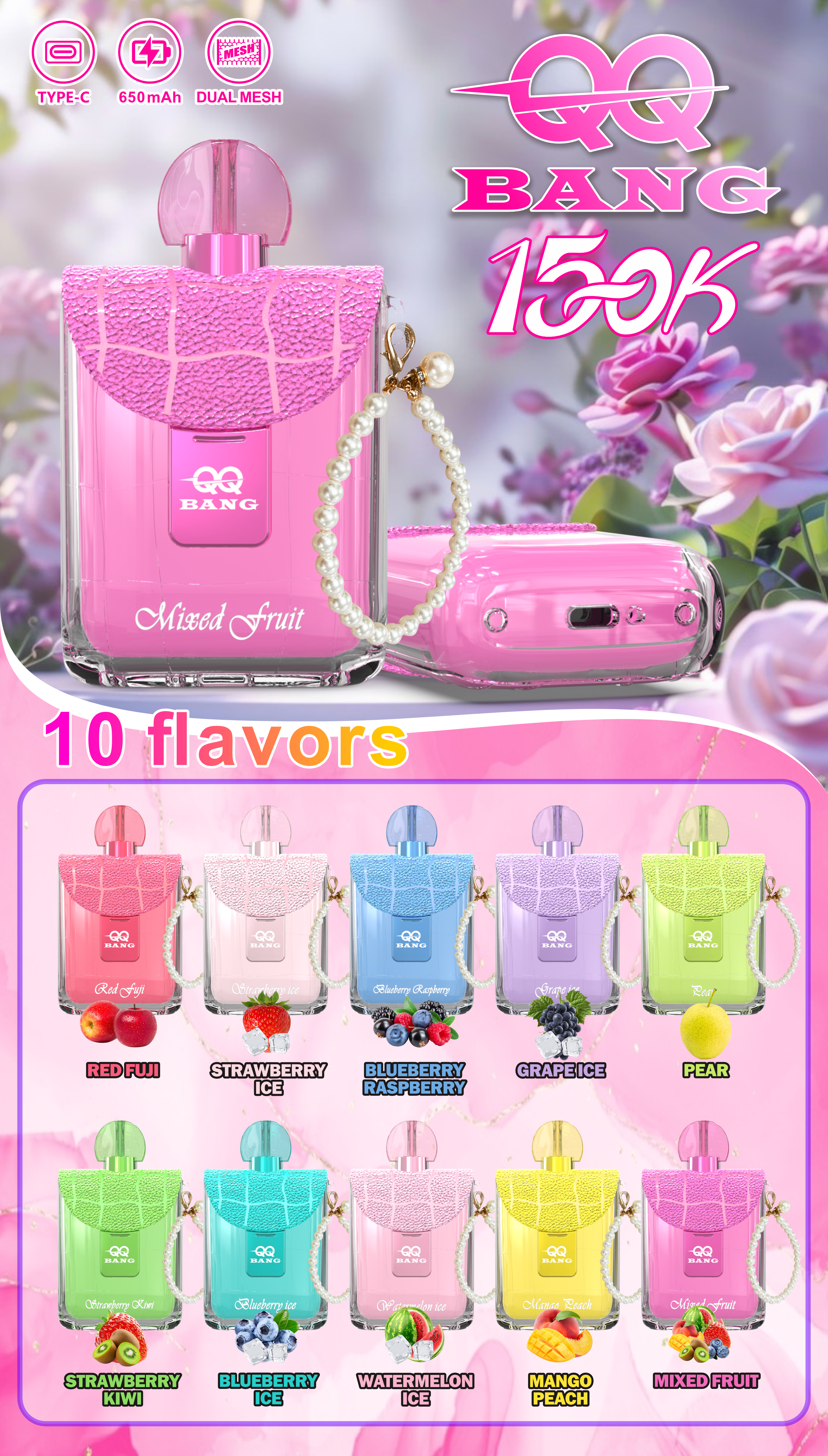 QQ Bang 150K – 10 Flavors, Disposable Vape - Yohongvape wholesale disposable vape