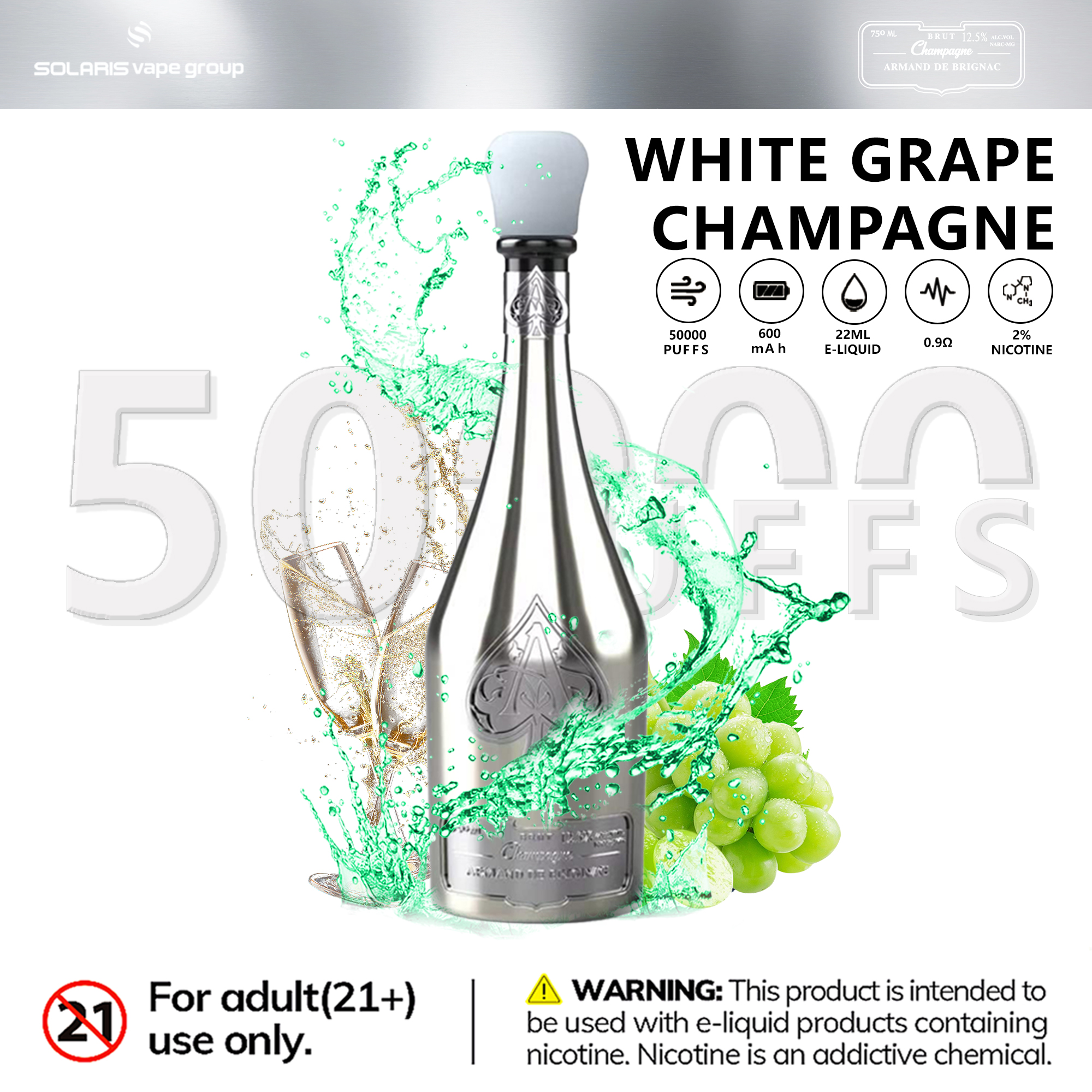 Solaris Champagne 50000 Puffs ARMAND DE BRIGNAC 50K Vape | Luxury Design Disposable Vape 2% Nicotine - Yohongvape wholesale disposable vape