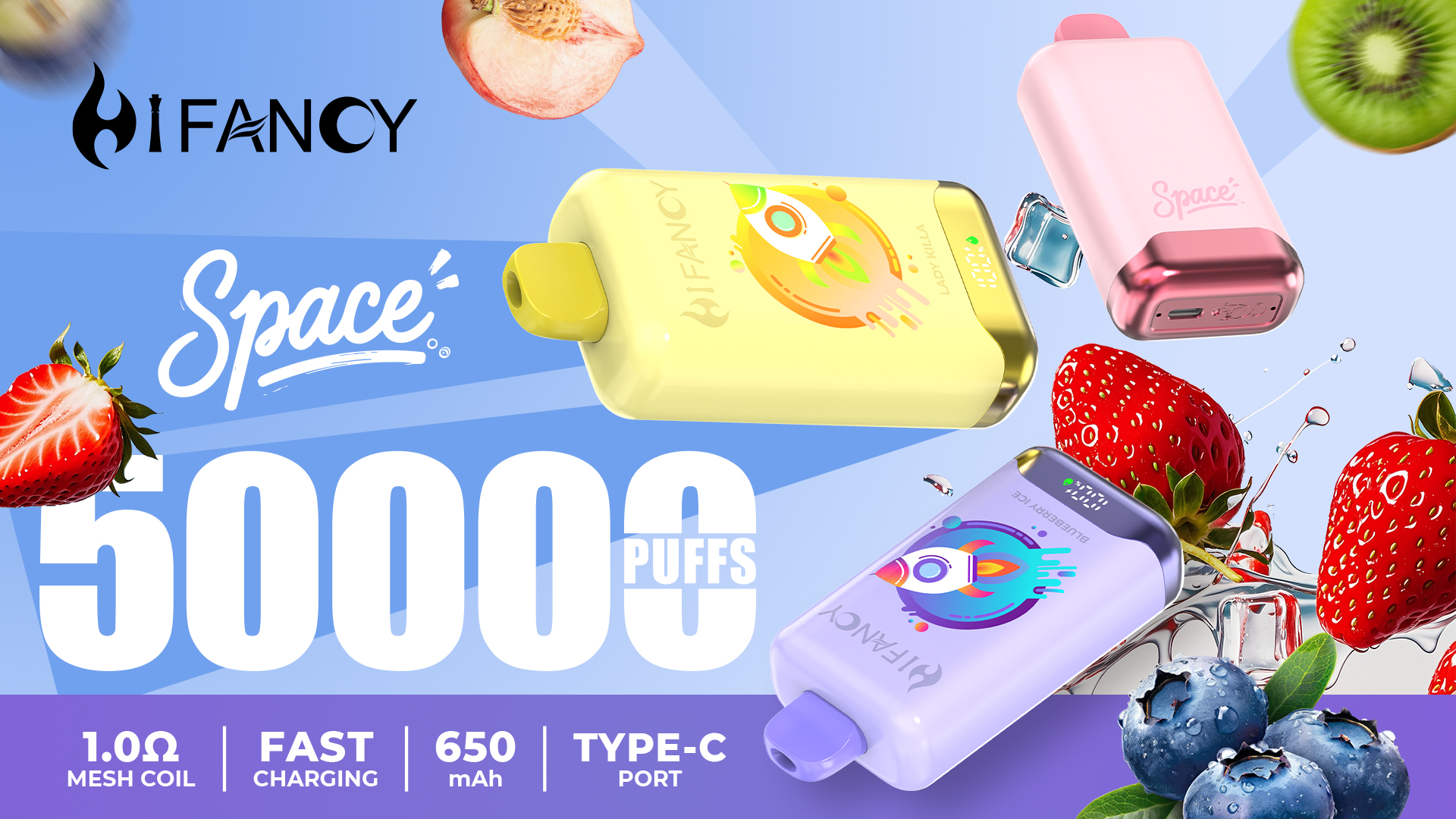 HIFANCY SPACE 50000 50K Puffs Adjustable Airflow &10 Flavors, Battery 650 mah, Nicotine:2%/3%/5% - Yohongvape wholesale disposable vape